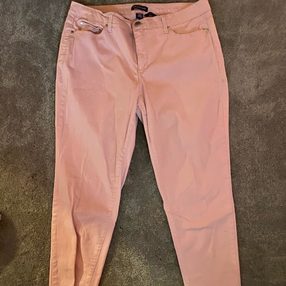 Baby pink skinny jeans